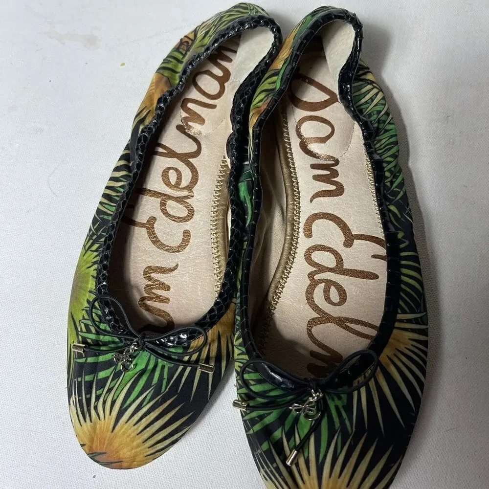 Sam Edelman Felicia tropical prints ballerina flats  black leather trim SZ8M